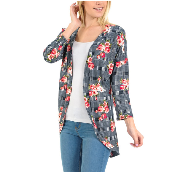 *NWOT*  Black & Red Floral Open Cardigan - Picture 1 of 3